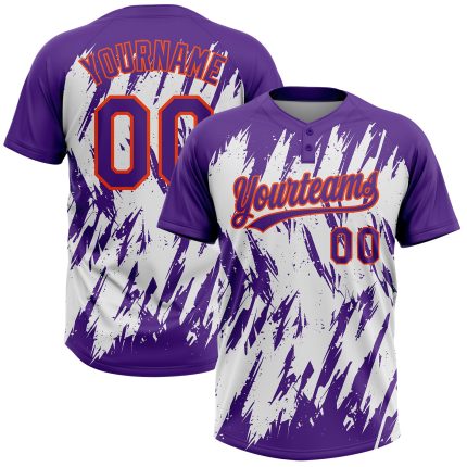 Personalized Purple Orange-White 3D Pattern Abstract Sharp Shape Two-Button Unisex Softball Jersey Team Custom Name and Number