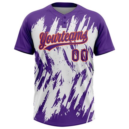 Personalized Purple Orange-White 3D Pattern Abstract Sharp Shape Two-Button Unisex Softball Jersey Team Custom Name and Number