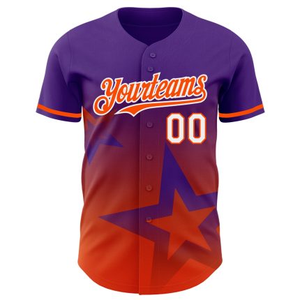 Personalized Purple Orange-White 3D Pattern Design Gradient Style Twinkle Star Authentic Baseball Jersey Team Custom Name and Number