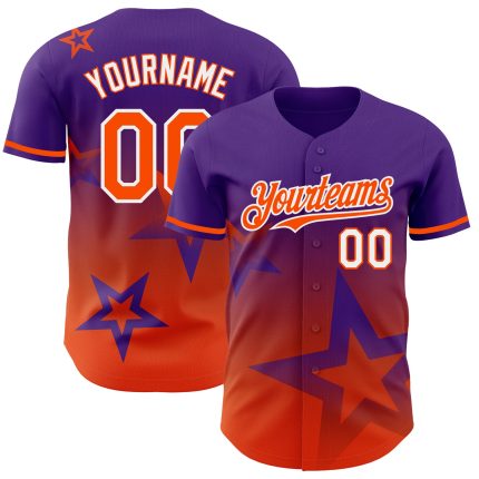 Personalized Purple Orange-White 3D Pattern Design Gradient Style Twinkle Star Authentic Baseball Jersey Team Custom Name and Number