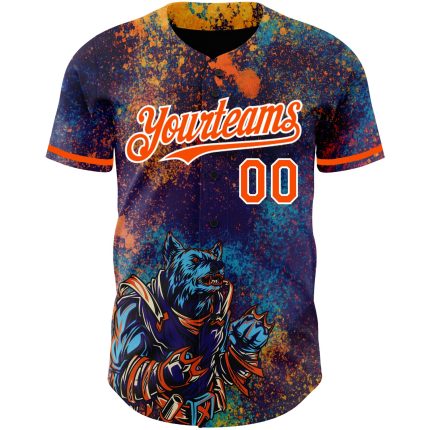 Personalized Purple Orange-White 3D Pattern Design Holi Festival Color Powder Authentic Baseball Jersey Team Custom Name and Number