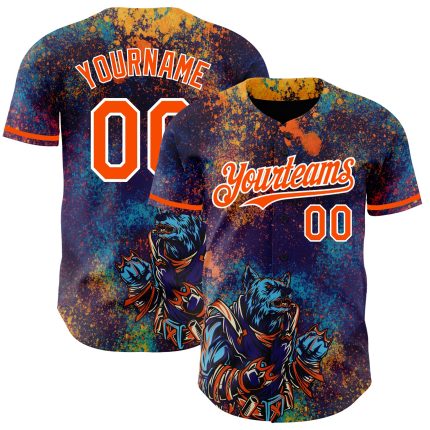 Personalized Purple Orange-White 3D Pattern Design Holi Festival Color Powder Authentic Baseball Jersey Team Custom Name and Number