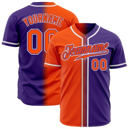 Personalized Purple Orange-White Authentic Gradient Fashion Baseball Jersey Team Custom Name and Number
