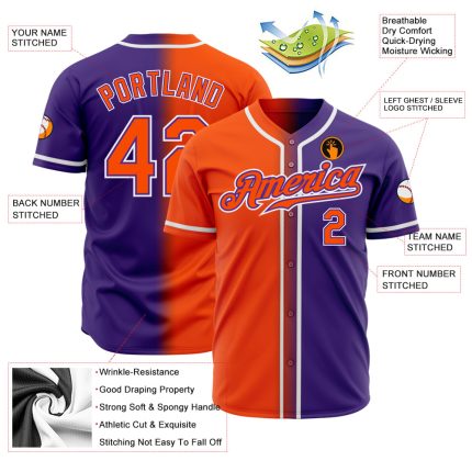Personalized Purple Orange-White Authentic Gradient Fashion Baseball Jersey Team Custom Name and Number
