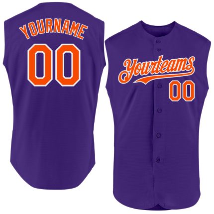 Personalized Purple Orange-White Authentic Sleeveless Baseball Jersey