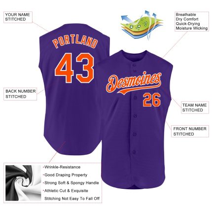 Personalized Purple Orange-White Authentic Sleeveless Baseball Jersey