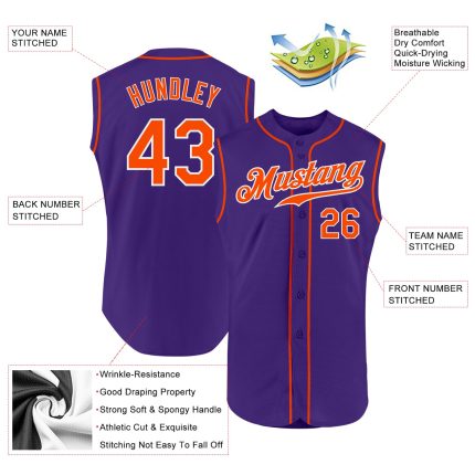 Personalized Purple Orange-White Authentic Sleeveless Baseball Jersey Team Custom Name and Number