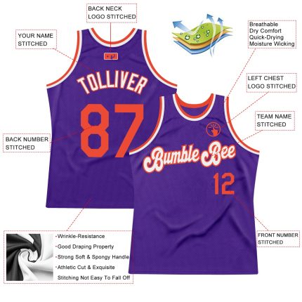 Personalized Purple Orange-White Authentic Throwback Basketball Jersey Team Custom Name and Number