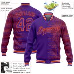 Personalized Purple Orange-White Halftone 3D Pattern Design Bomber Full-Snap Varsity Letterman Jacket Team Custom Name and Number