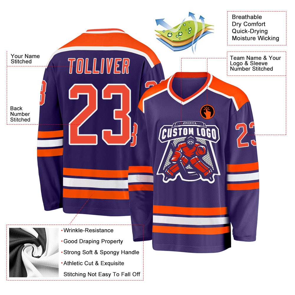 Personalized Purple Orange-White Hockey Jersey Personalized Purple Orange-White Hockey Jersey - Image 3