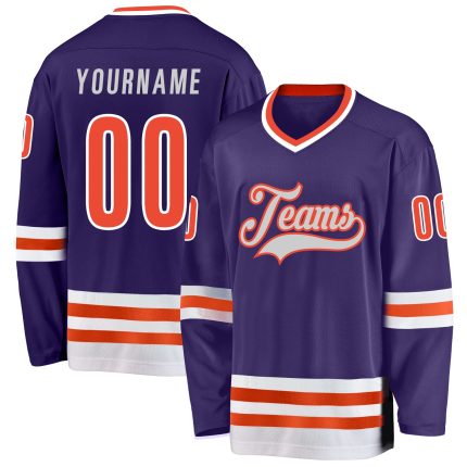 Personalized Purple Orange-White Hockey Jersey Team Custom Name and Number