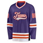 Personalized Purple Orange-White Hockey Jersey Team Custom Name and Number