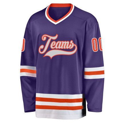 Personalized Purple Orange-White Hockey Jersey Team Custom Name and Number