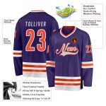 Personalized Purple Orange-White Hockey Jersey Team Custom Name and Number