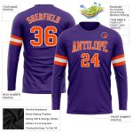 Personalized Purple Orange-White Long Sleeve Performance T-Shirt Team Custom Name and Number