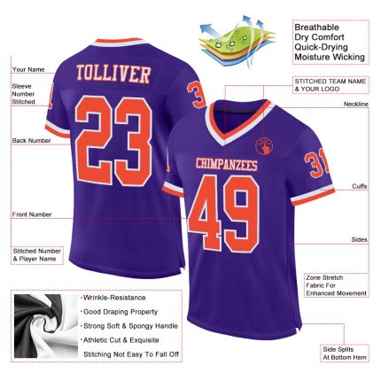 Personalized Purple Orange-White Mesh Authentic Throwback Football Jersey Team Custom Name and Number