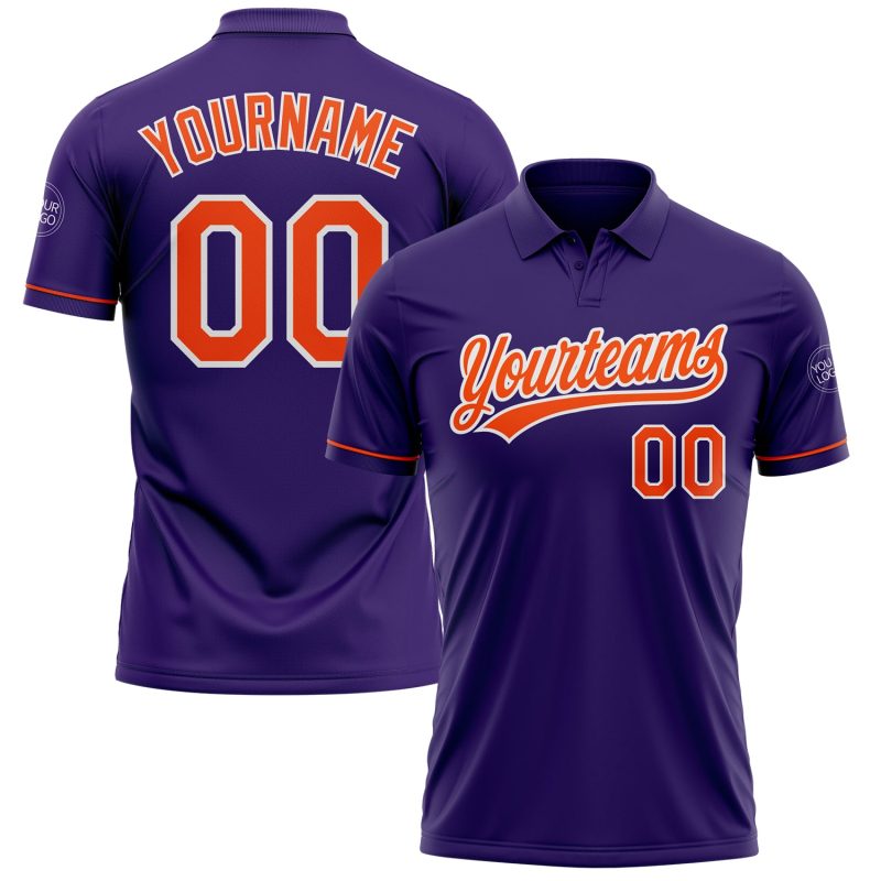 Personalized Purple Orange-White Performance Vapor Golf Polo Shirt Team Custom Name and Number