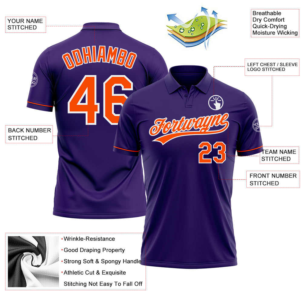 Personalized Purple Orange-White Performance Vapor Golf Polo Shirt Team Custom Name and Number Personalized Purple Orange-White Performance Vapor Golf Polo Shirt Team Custom Name and Number - Image 3