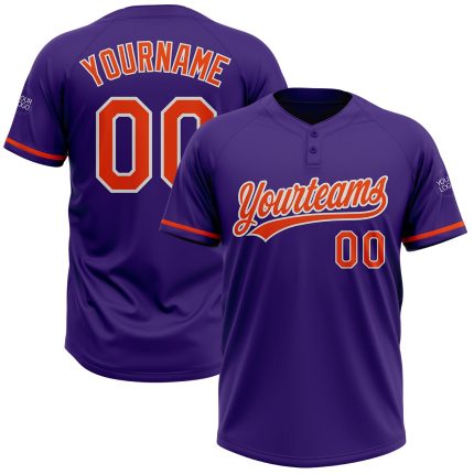 Personalized Purple Orange-White Two-Button Unisex Softball Jersey