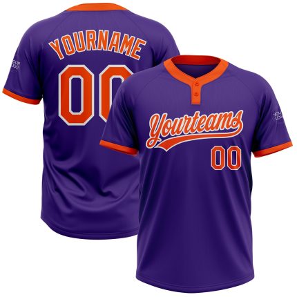 Personalized Purple Orange-White Two-Button Unisex Softball Jersey Team Custom Name and Number