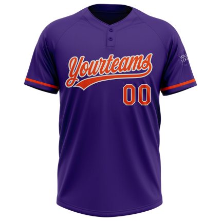 Personalized Purple Orange-White Two-Button Unisex Softball Jersey