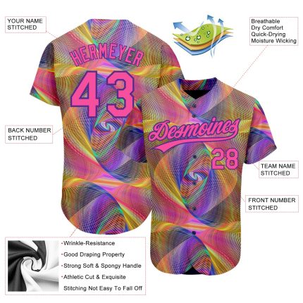 Personalized Purple Pink 3D Pattern Design Abstract Fractal Style Authentic Baseball Jersey Team Custom Name and Number