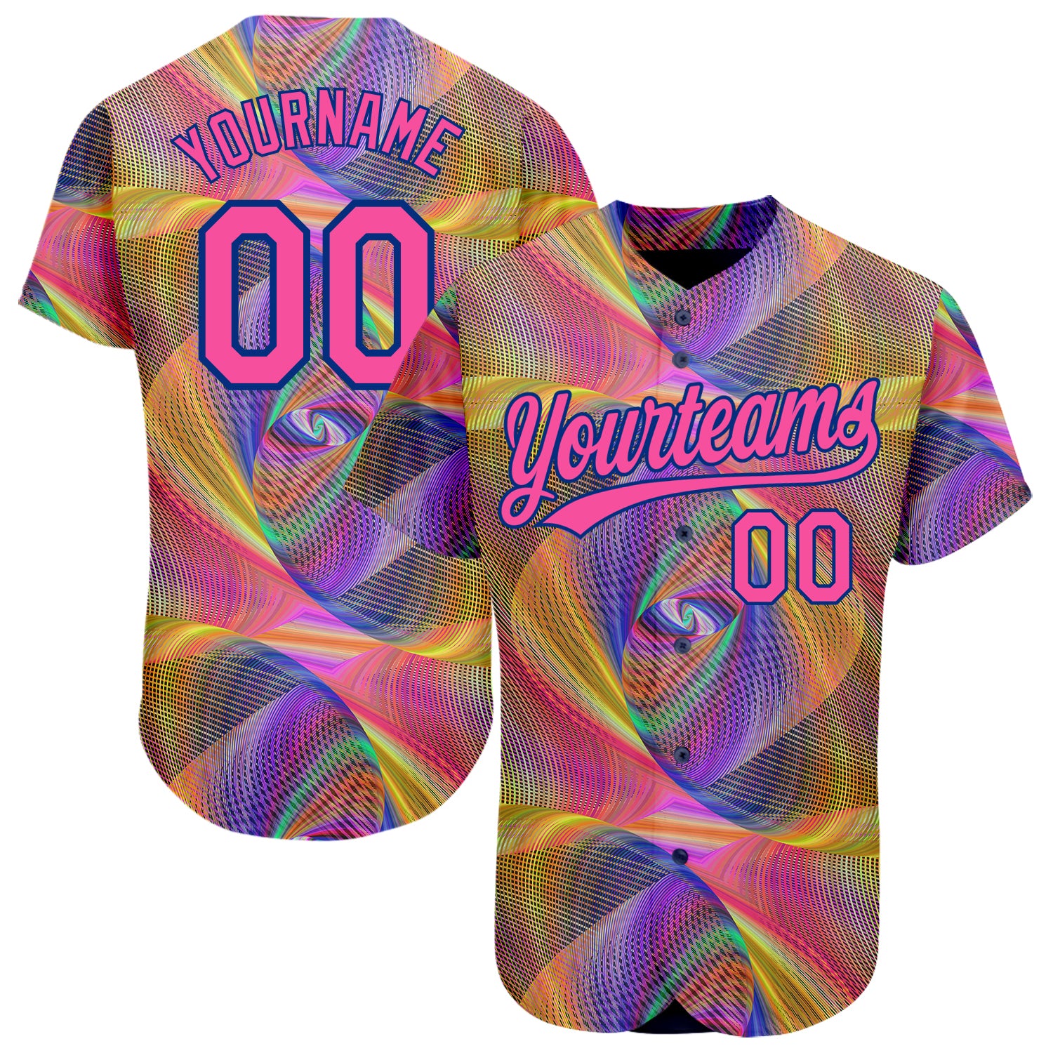 Personalized Purple Pink 3D Pattern Design Abstract Fractal Style Authentic Baseball Jersey Team Custom Name and Number