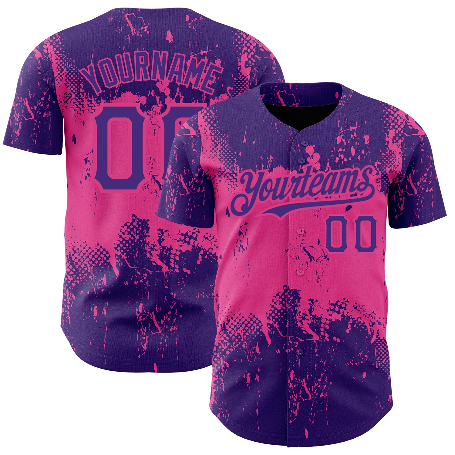 Personalized Purple Pink 3D Pattern Design Abstract Splatter Grunge Art Authentic Baseball Jersey Team Custom Name and Number