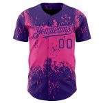 Personalized Purple Pink 3D Pattern Design Abstract Splatter Grunge Art Authentic Baseball Jersey Team Custom Name and Number