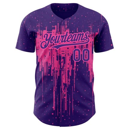 Personalized Purple Pink 3D Pattern Design Dripping Splatter Art Authentic Baseball Jersey Team Custom Name and Number