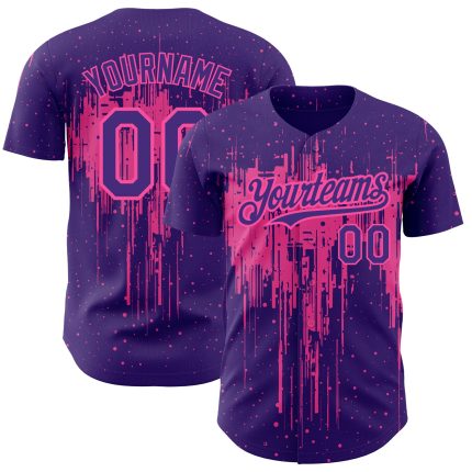 Personalized Purple Pink 3D Pattern Design Dripping Splatter Art Authentic Baseball Jersey Team Custom Name and Number