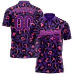 Personalized Purple Pink 3D Pattern Design Leopard Print Performance Golf Polo Shirt Team Custom Name and Number