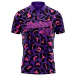 Personalized Purple Pink 3D Pattern Design Leopard Print Performance Golf Polo Shirt Team Custom Name and Number