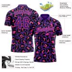 Personalized Purple Pink 3D Pattern Design Leopard Print Performance Golf Polo Shirt Team Custom Name and Number