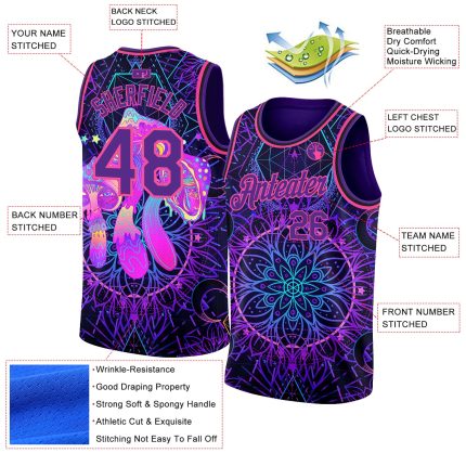 Personalized Purple Pink 3D Pattern Design Magic Mushrooms Over Sacred Geometry Psychedelic Hallucination Authentic Basketball Jersey Team Custom Name and Number