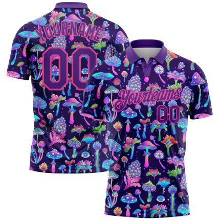 Personalized Purple Pink 3D Pattern Design Magic Mushrooms Psychedelic Hallucination Performance Golf Polo Shirt Team Custom Name and Number