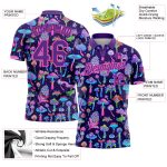 Personalized Purple Pink 3D Pattern Design Magic Mushrooms Psychedelic Hallucination Performance Golf Polo Shirt Team Custom Name and Number