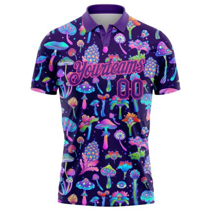 Personalized Purple Pink 3D Pattern Design Magic Mushrooms Psychedelic Hallucination Performance Golf Polo Shirt Team Custom Name and Number