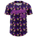 Personalized Purple Pink 3D Pattern Design Rave Skull Authentic Baseball Jersey Team Custom Name and Number