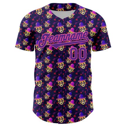 Personalized Purple Pink 3D Pattern Design Rave Skull Authentic Baseball Jersey Team Custom Name and Number
