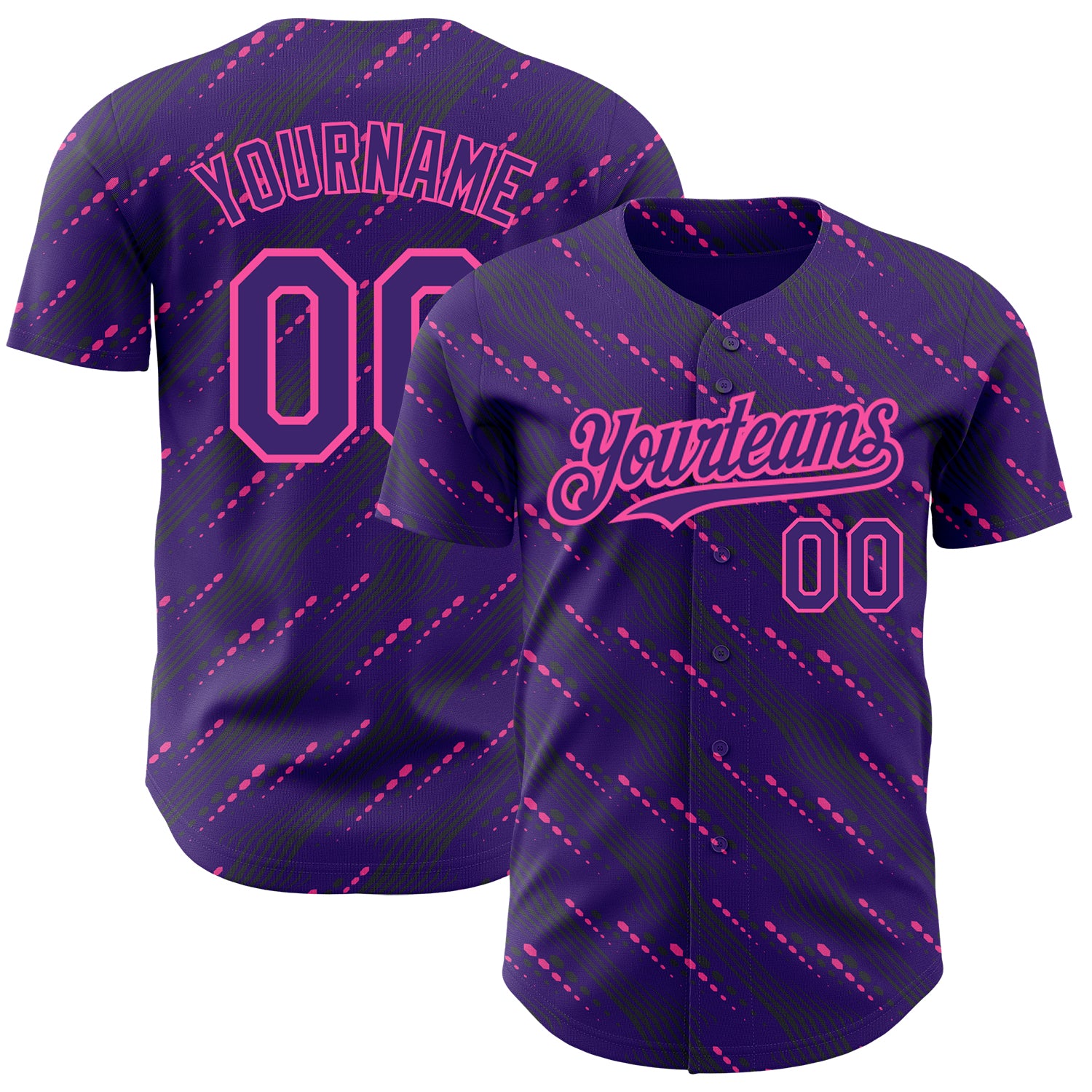 Personalized Purple Pink 3D Pattern Design Slant Lines Authentic Baseball Jersey Team Custom Name and Number