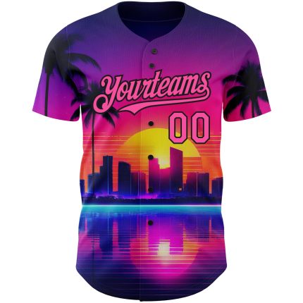 Personalized Purple Pink-Black 3D Miami Palm Trees City Edition Authentic Baseball Jersey Team Custom Name and Number