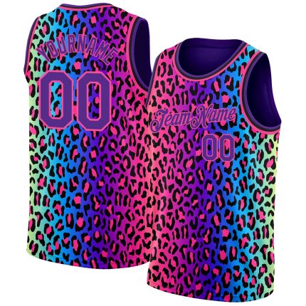 Personalized Purple Pink-Black 3D Pattern Design Leopard Print Authentic Basketball Jersey Team Custom Name and Number