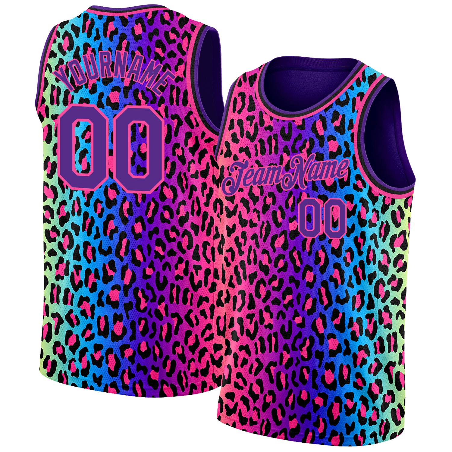 Personalized Purple Pink-Black 3D Pattern Design Leopard Print Authentic Basketball Jersey Team Custom Name and Number