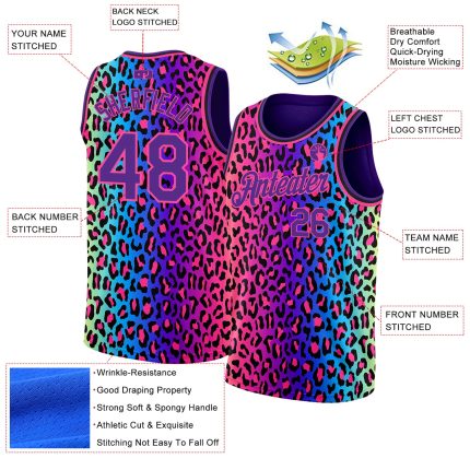 Personalized Purple Pink-Black 3D Pattern Design Leopard Print Authentic Basketball Jersey Team Custom Name and Number