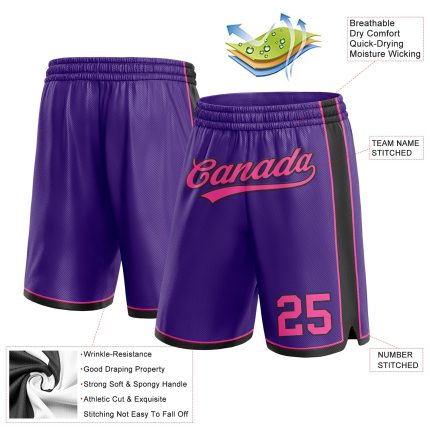 Personalized Purple Pink-Black Authentic Basketball Shorts Team Custom Name and Number