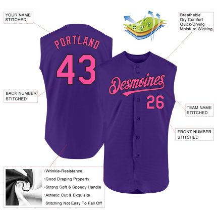 Personalized Purple Pink-Black Authentic Sleeveless Baseball Jersey Team Custom Name and Number