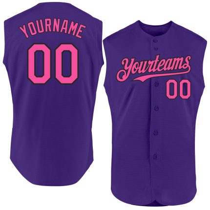Personalized Purple Pink-Black Authentic Sleeveless Baseball Jersey Team Custom Name and Number