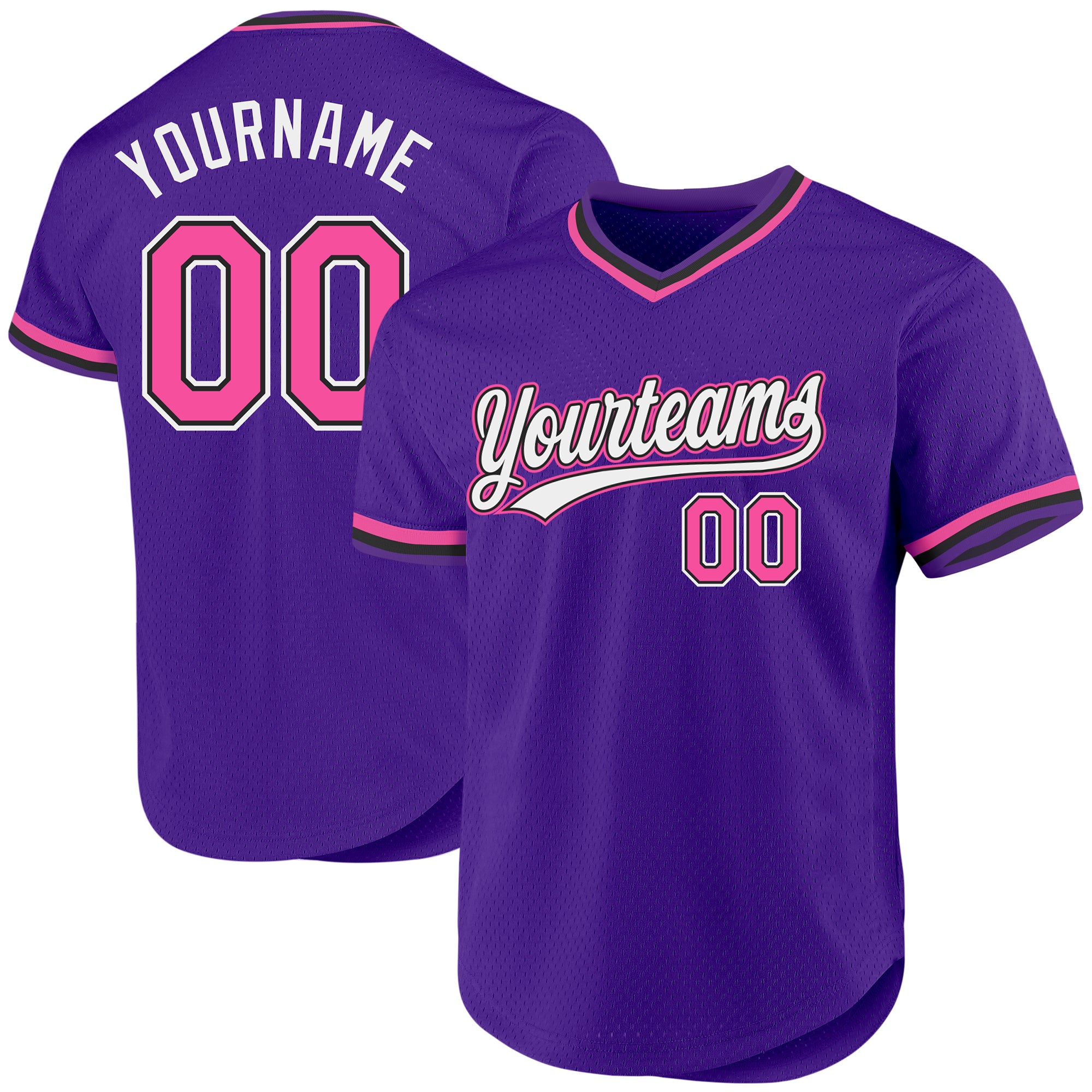 Personalized Purple Pink-Black Authentic Throwback Baseball Jersey Team Custom Name and Number