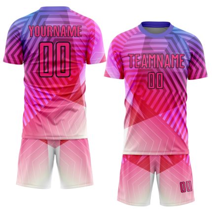 Personalized Purple Pink-Black Geometric Shapes Sublimation Soccer Uniform Jersey Team Custom Name and Number